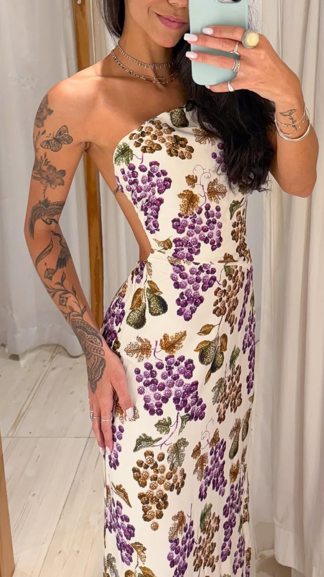 346414 | Vestido Longo Alça Estampado Romance De Uva
