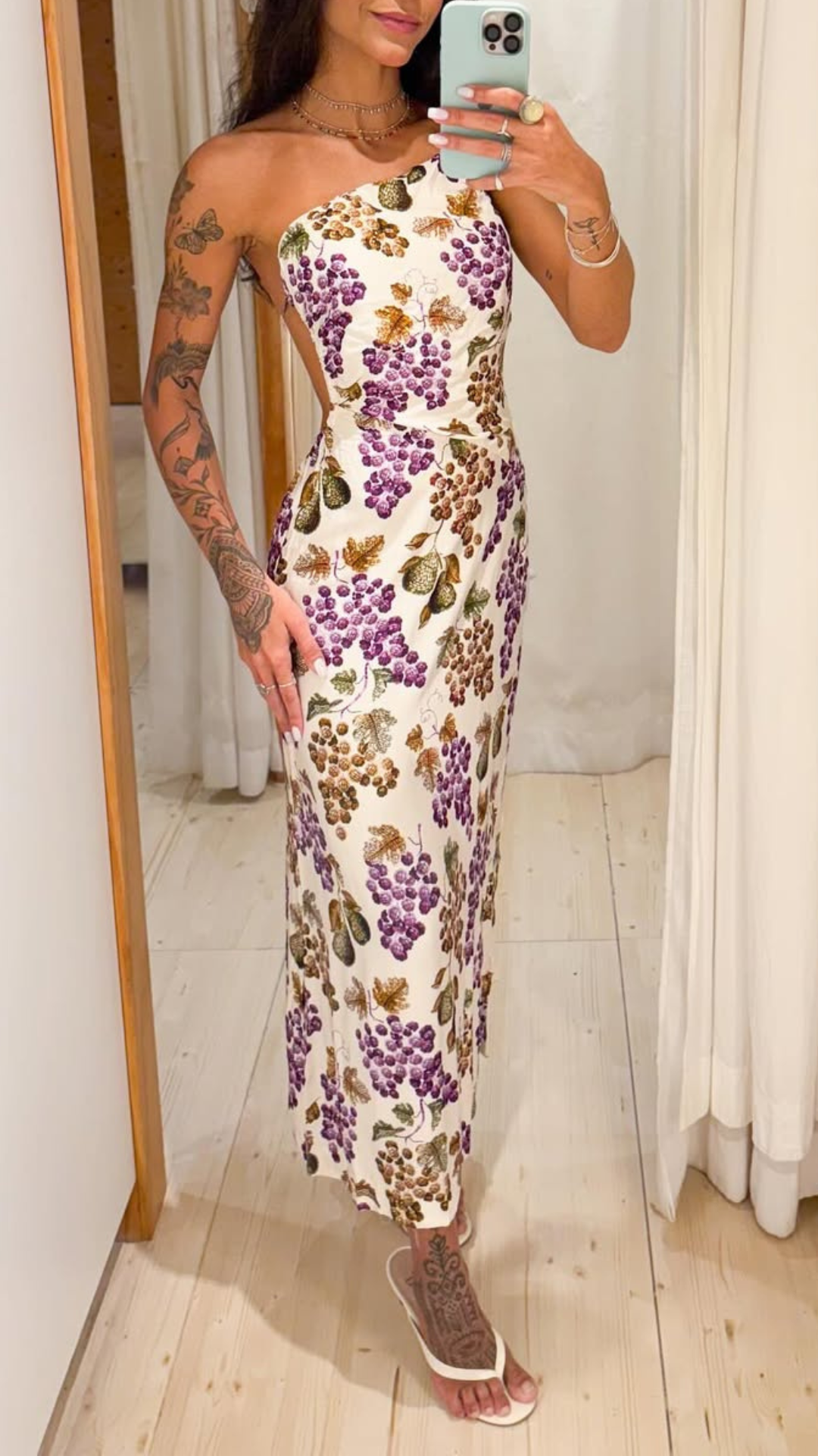 346414 | Vestido Longo Alça Estampado Romance De Uva