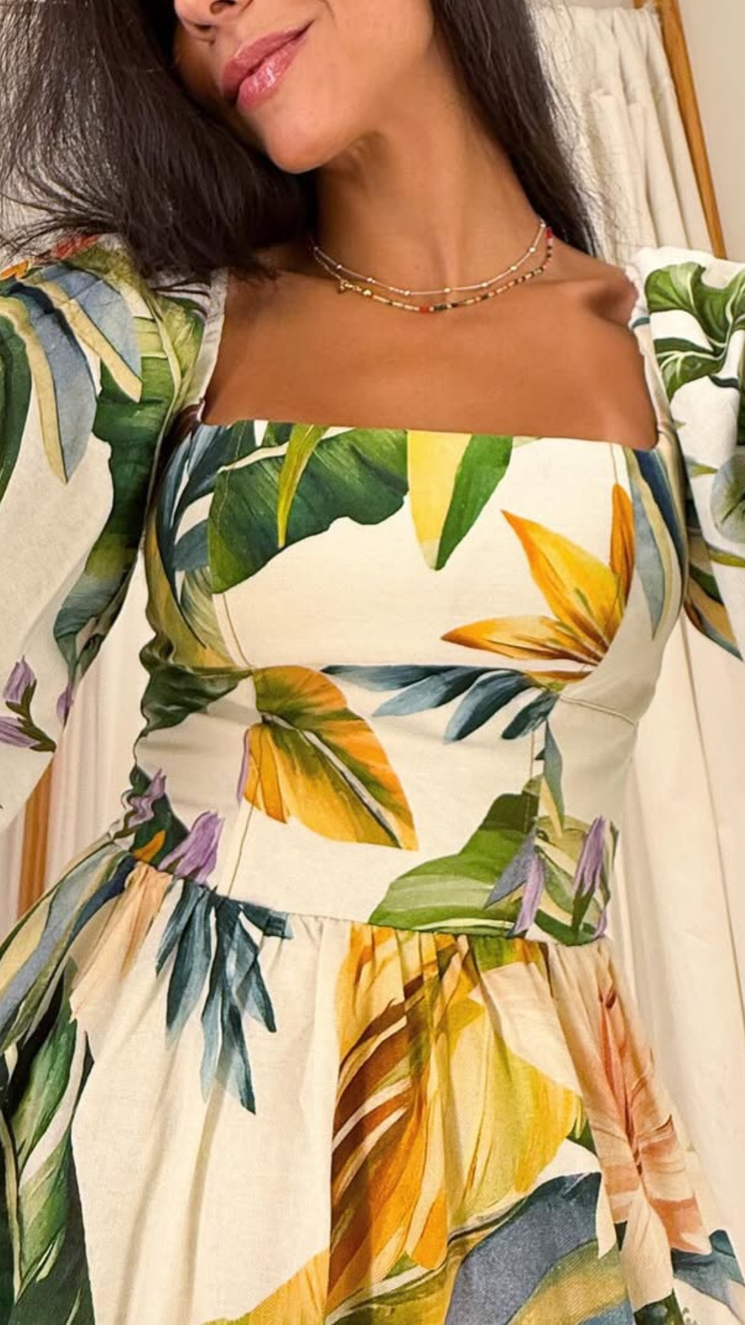 342220 | Vestido Curto Manga Estampado Tropicália