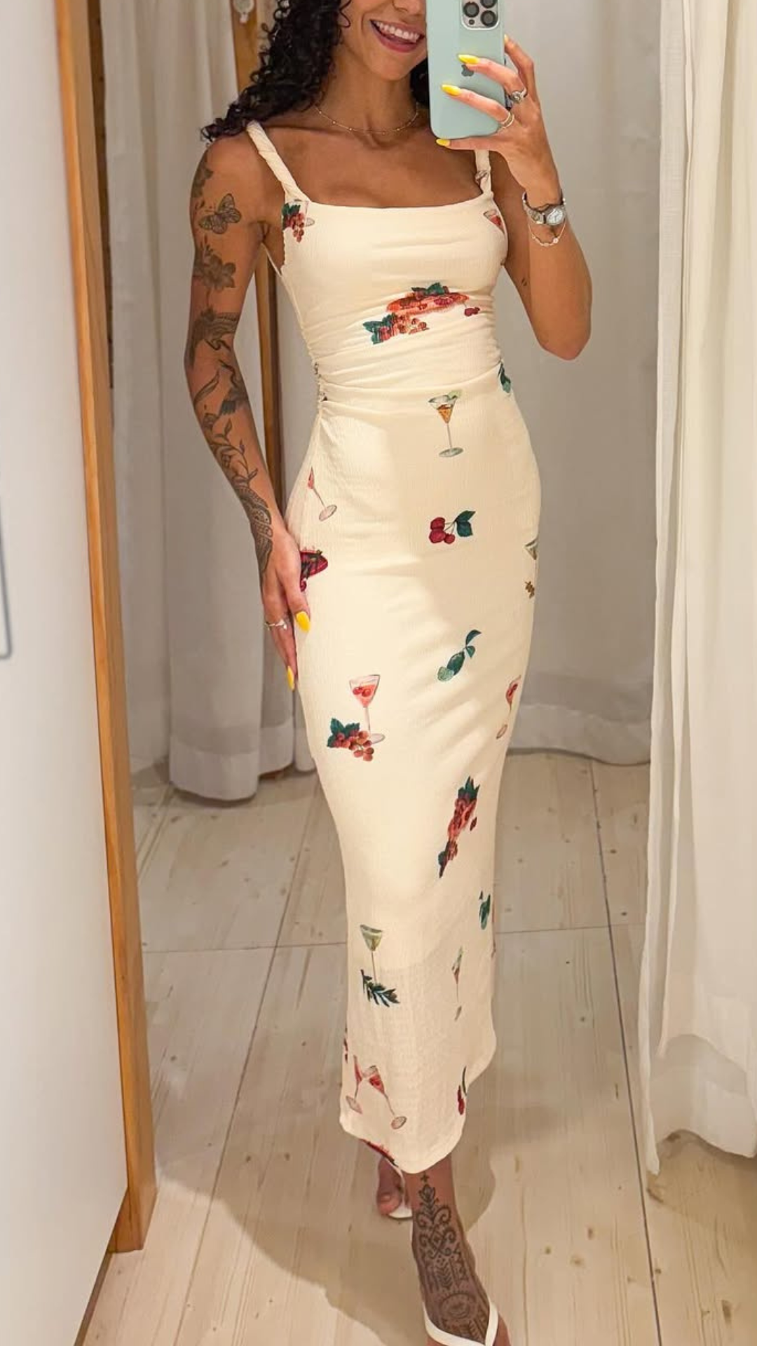 346191 | Vestido Alça Torcida Estampado Coquetel Tropical