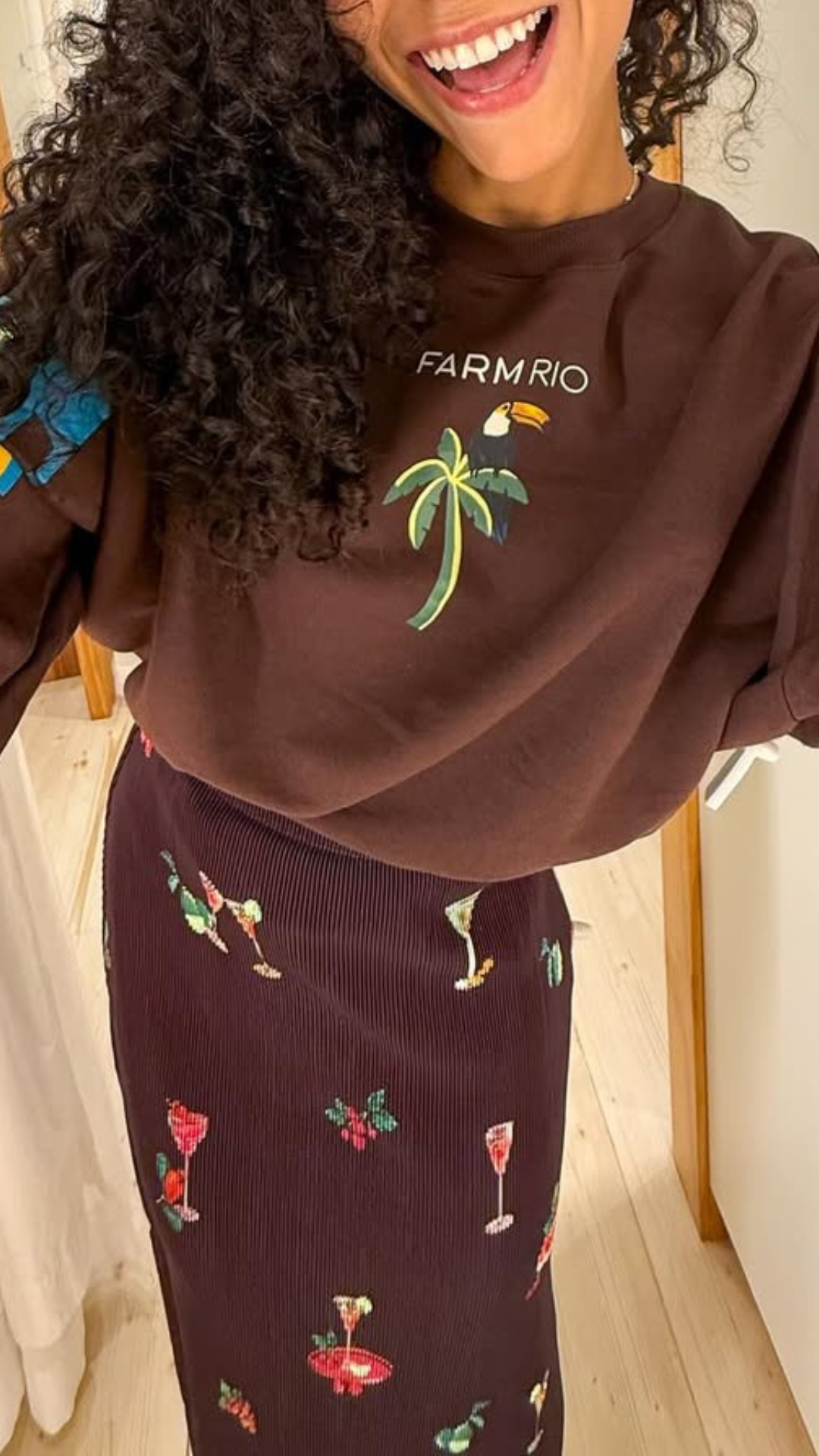 346173 | Conjunto Saia Midi Plissada Estampada Coquetel Tropical